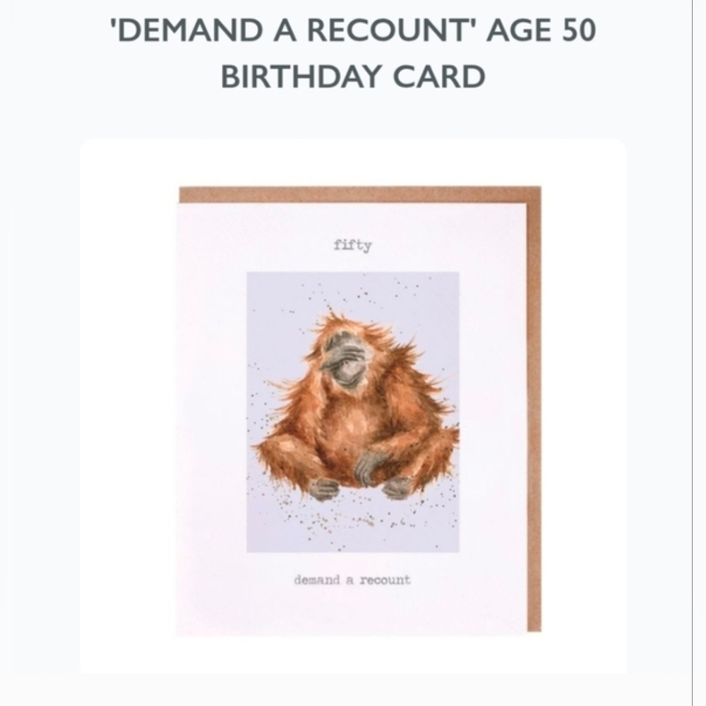 50th Birthday Card by WRENDALE Monkey "Demand A Recount"  FREE W $25 PURCHASE
